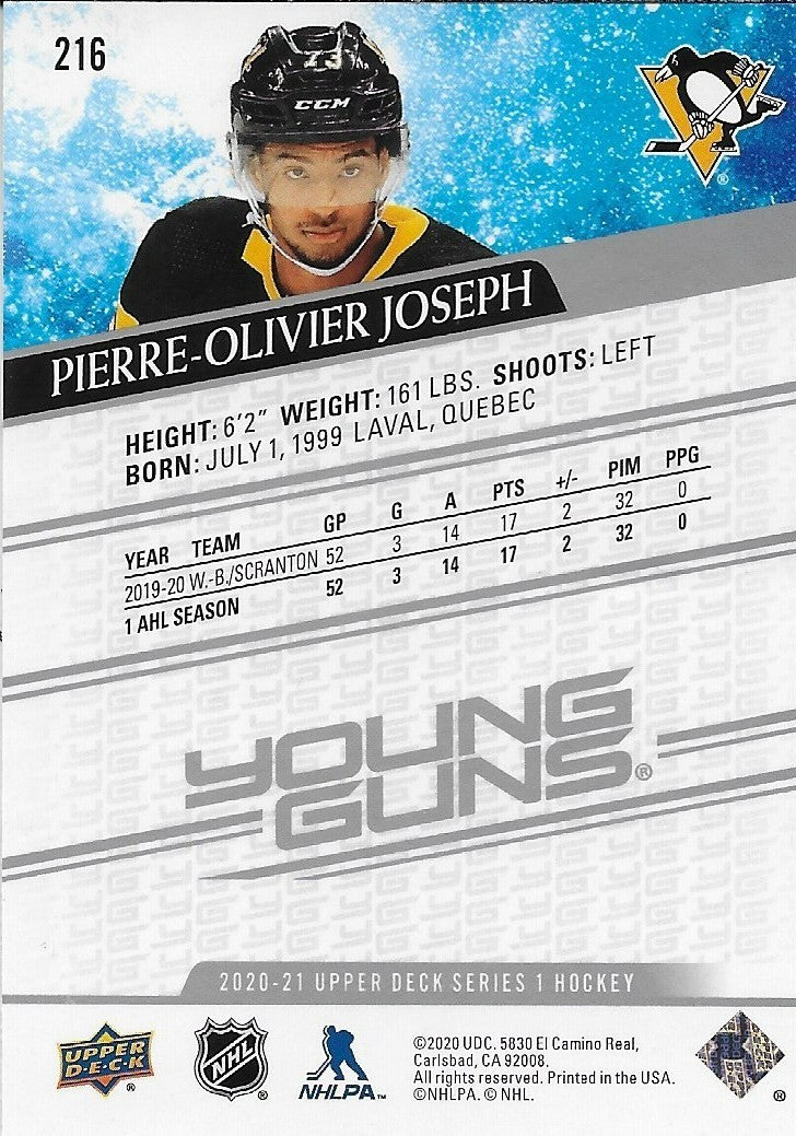 Signed Pierre Olivier Joseph Young Guns 20-21 UD Pittsburgh Penguins Rookie Cd 2