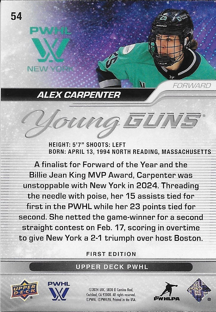 Signed Alex Carpenter 2024 UD Young Guns PWHL New York Sirens Rookie Card