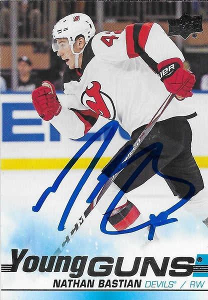 Signed Nathan Bastian Young Guns 2019/20 UD New Jersey Devils Rookie Card
