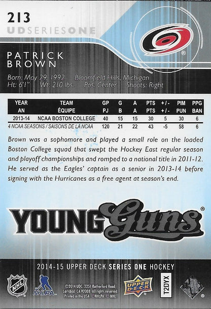Signed Patrick Brown Young Guns 2014-15 UD Carolina Hurricanes Rookie Card