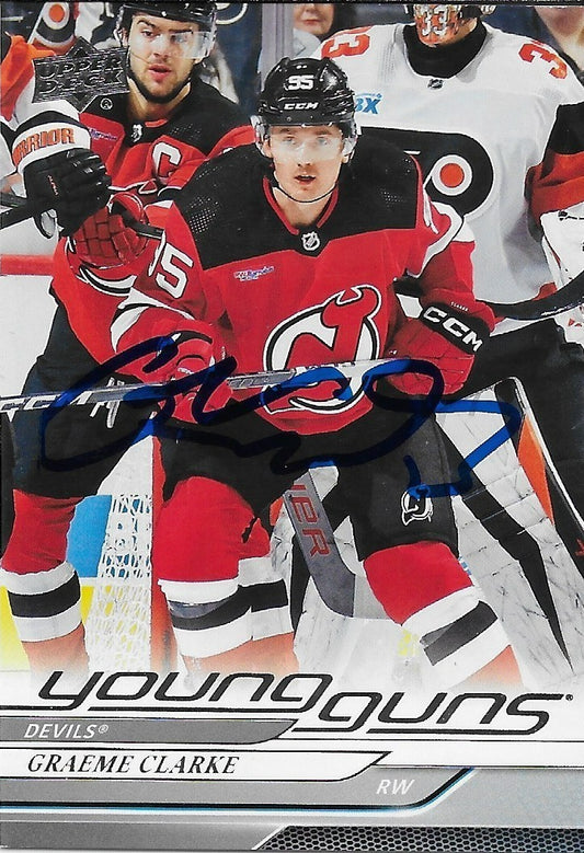 Signed Graeme Clarke Young Guns 2024/25 UD New Jersey Devils Rookie Card