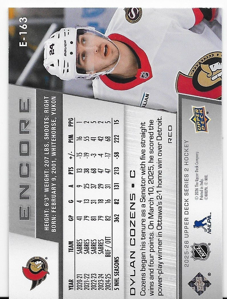 Dylan Cozens Ottawa Senators Encore 2025-26 Upper Deck S2 195/199 Card E-163