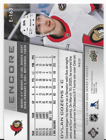 Dylan Cozens Ottawa Senators Encore 2025-26 Upper Deck S2 195/199 Card E-163