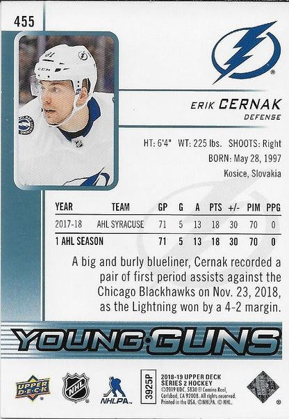 Signed Erik Cernak Young Guns 2018-19 UD Tampa Bay Lightning Rookie Card