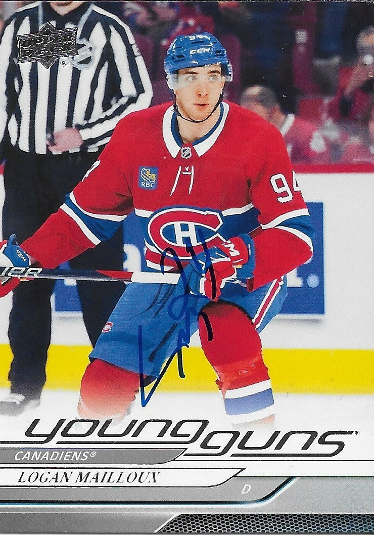 Signed Logan Mailloux Young Guns 2024-25 UD Montreal Canadiens Rookie Card