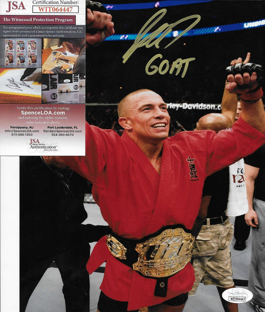 Signed Georges St Pierre UFC Inscribed GOAT 8x10 Photo #8 w JSA Private Signing
