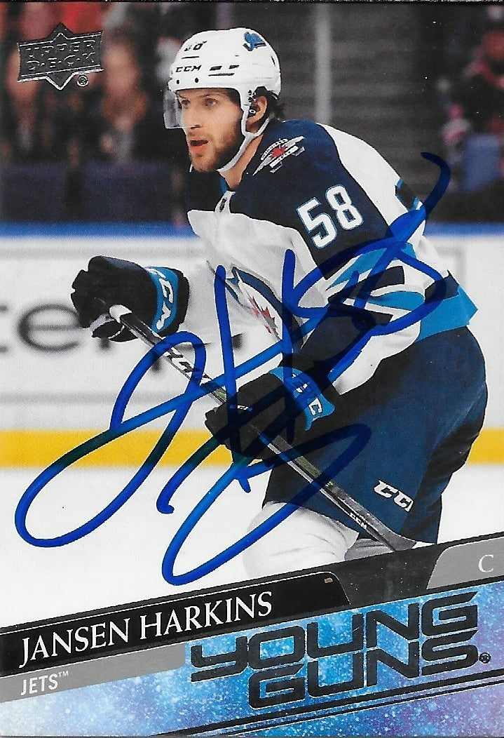 Signed  Jansen Harkins Young Guns 20-21 UD Signed Winnipeg Jets Rookie Card