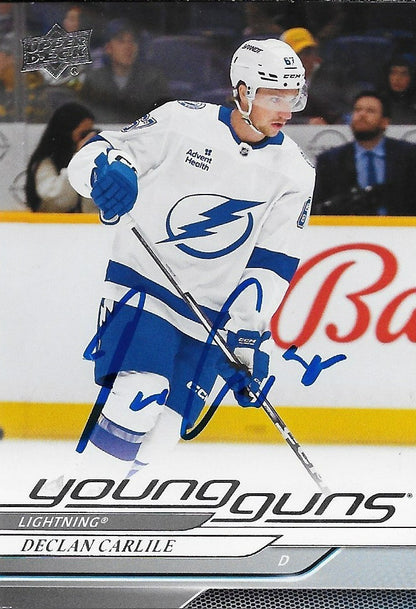 Signed Declan Carlile Young Guns 2024-25 UD Tampa Bay Lightning Rookie Card