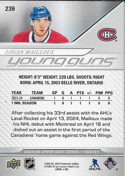 Signed Logan Mailloux Young Guns 2024-25 UD Montreal Canadiens Rookie Card