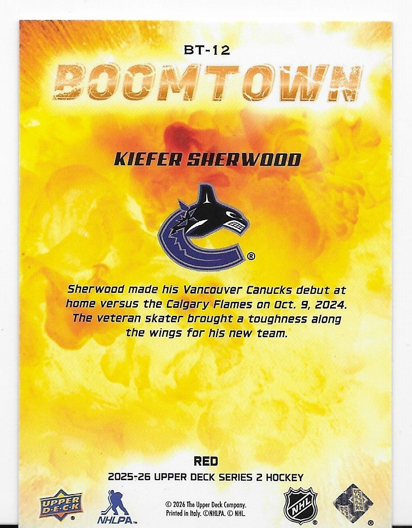 Kiefer Sherwood Vancouver Canucks UD S2 2025-26  Boomtown 120/199 Card BT-12