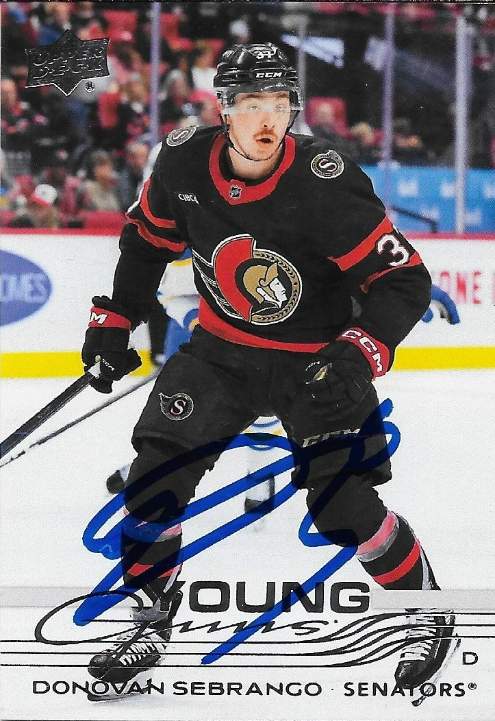 Signed Donovan Sebranco Young Guns 2025-26 UD Ottawa Senators Rookie Card