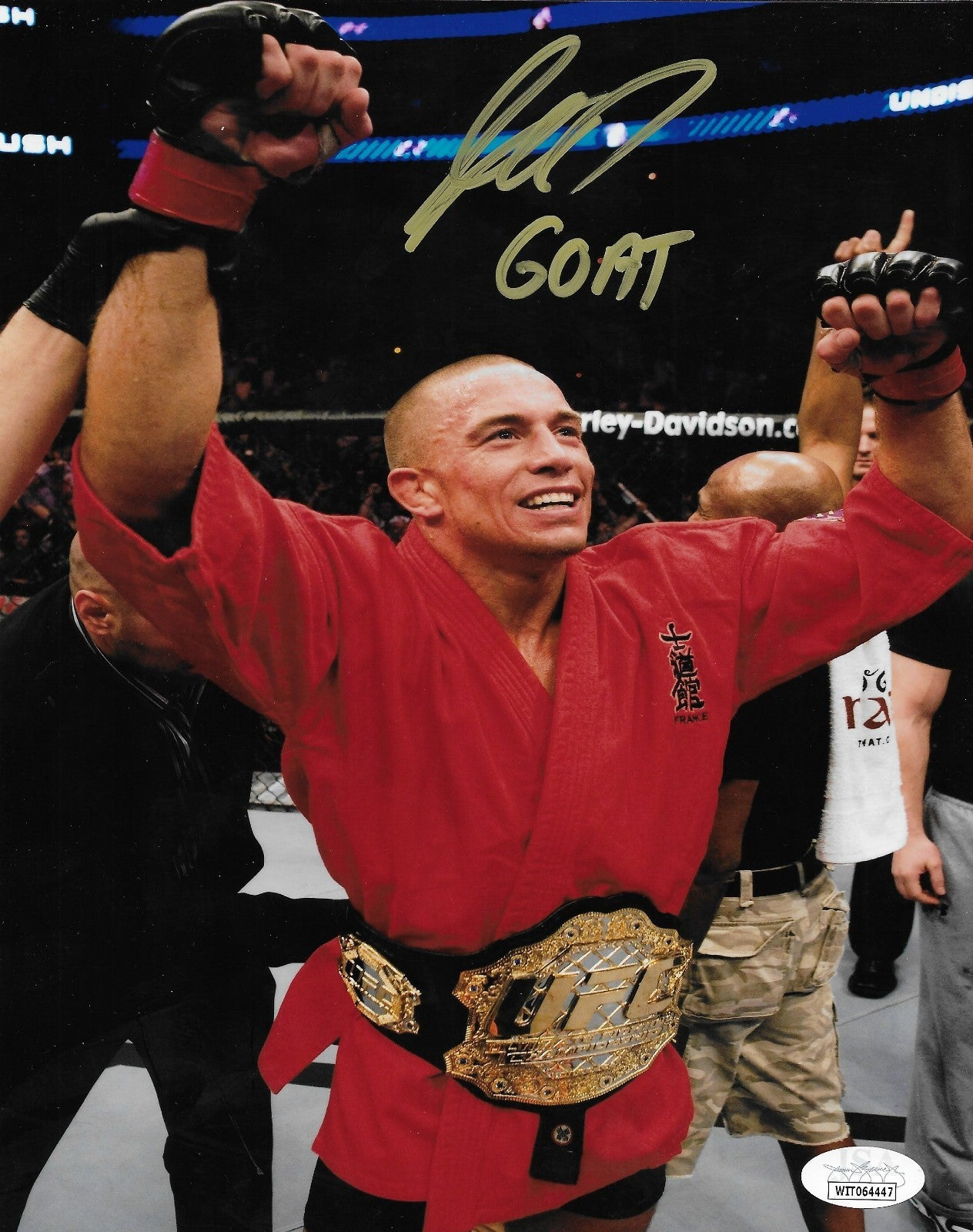 Signed Georges St Pierre UFC Inscribed GOAT 8x10 Photo #8 w JSA Private Signing