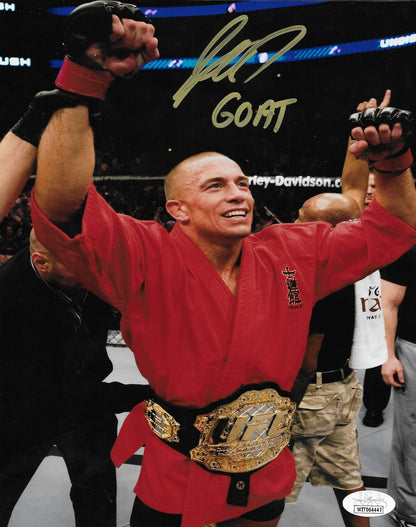 Signed Georges St Pierre UFC Inscribed GOAT 8x10 Photo #8 w JSA Private Signing