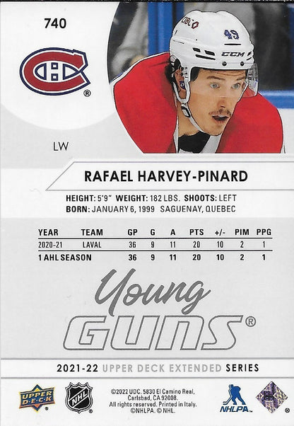 Signed Rafael Harvey-Pinard Young Guns  21-22 UD Montreal Canadiens Rookie Card