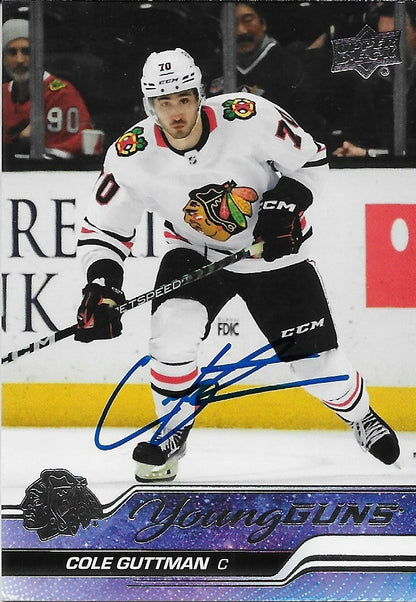 Signed Cole Guttman Young Guns 23-24 UD Chicago Blackhawks Rookie Card