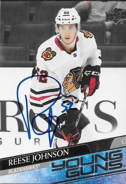 Signed Reese Johnson Young Guns 20-21 UD Chicago Blackhawks Rookie Card