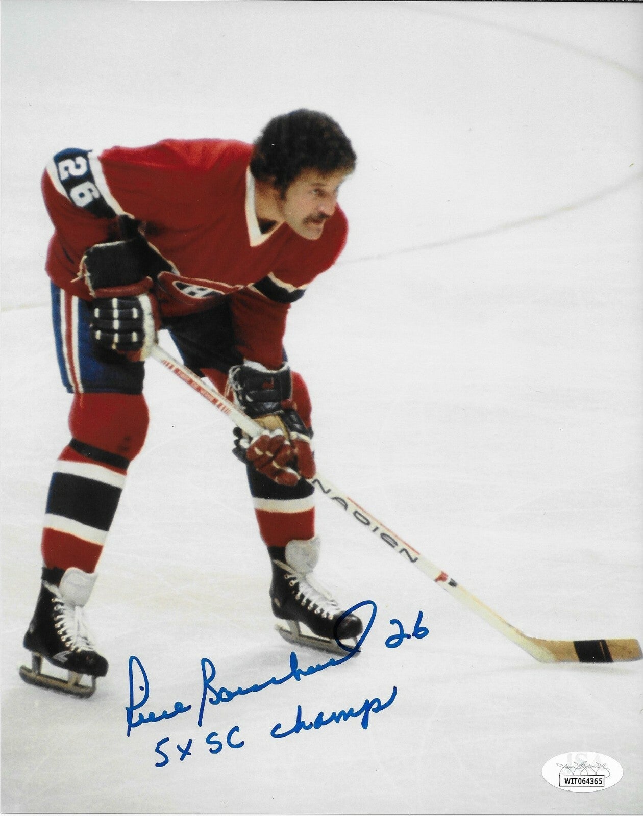Signed Pierre Bouchard Montreal Canadiens 8x10 #4 Inscribed 5 Stanley Cups w JSA