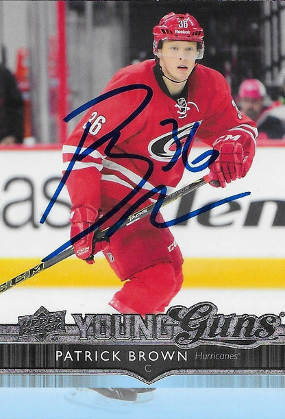 Signed Patrick Brown Young Guns 2014-15 UD Carolina Hurricanes Rookie Card