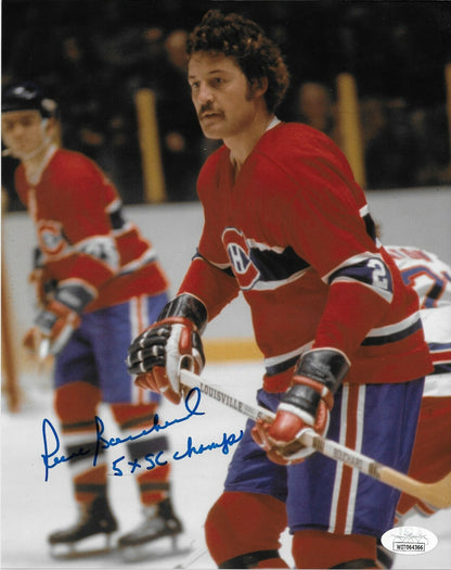 Signed Pierre Bouchard Montreal Canadiens 8x10 #5 Inscribed 5 Stanley Cups w JSA