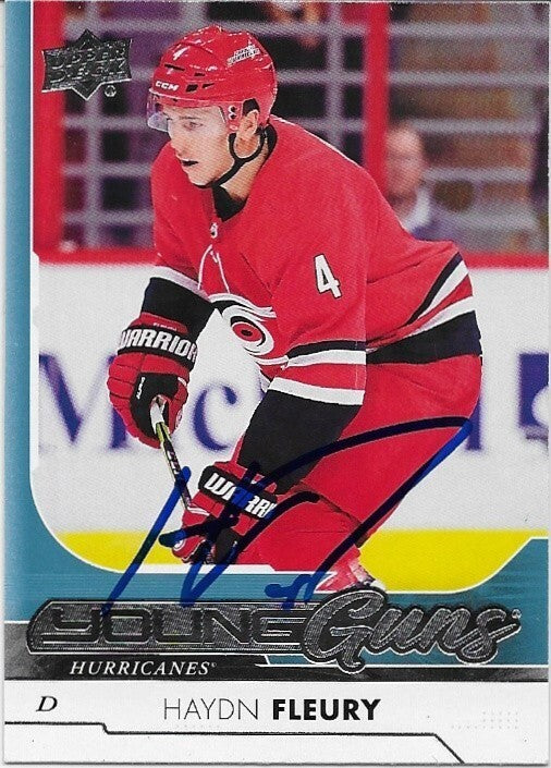 Signed Haydn Fleury Young Guns 2017-18 UD Carolina Hurricanes Rookie Card