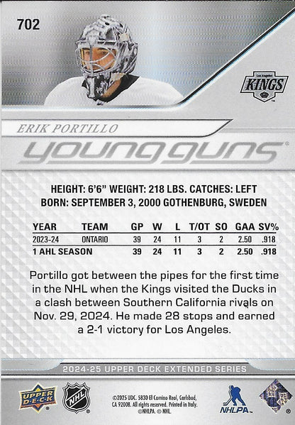 Signed Erik Portillo Young Guns 2024-25 UD Los Angeles Kings Rookie Card