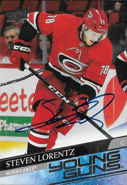 Signed Steven Lorentz Young Guns 2020-21 UD Carolina Hurricanes Rookie Card