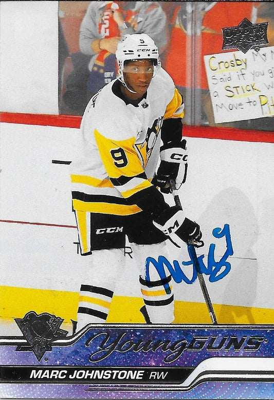 Signed Marc Johnstone 2023-24 UD Young Guns Pittsburgh Penguins Rookie Card