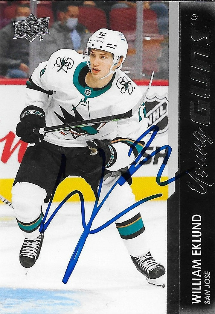 Signed William Eklund Young Guns 2021-22 UD San Jose Sharks Rookie Card