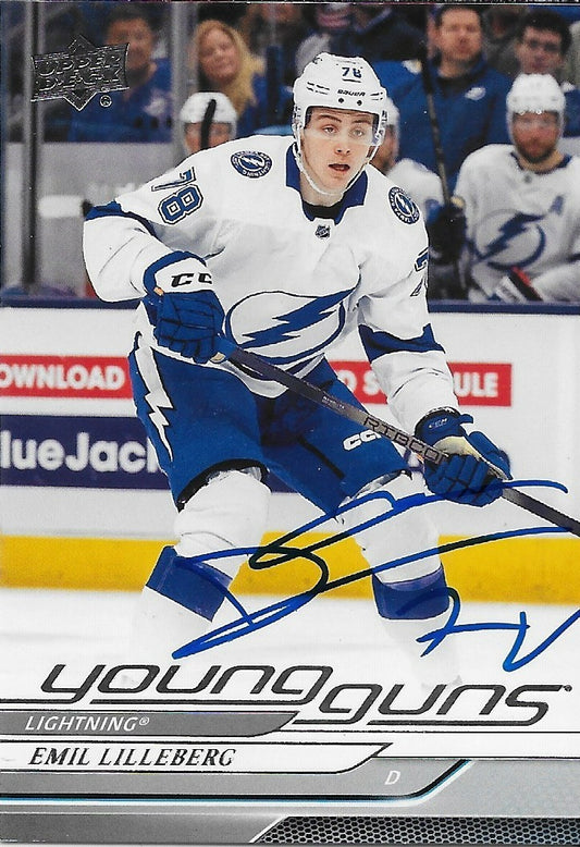 Signed Emil Lilleberg Young Guns 2024-25 UD Tampa Bay Lightning Rookie Card