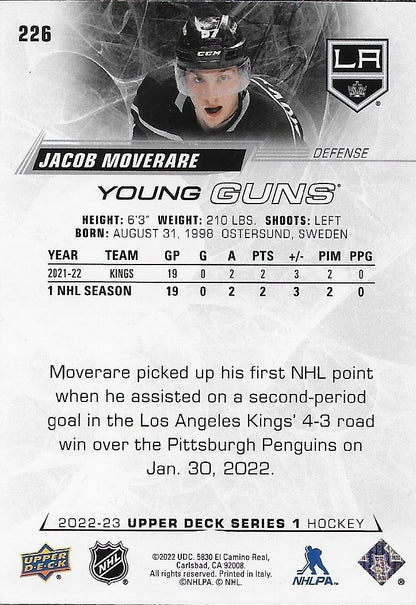 Signed Jacob Moverare Young Guns 2022-23 UD Los Angeles Kings Rookie Card