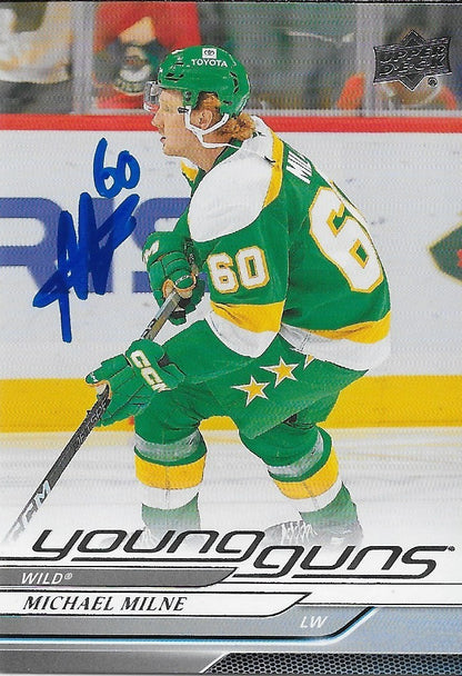 Signed Michael Milne Young Guns 24-25 UD Minnesota Wild Autographed Rookie Card