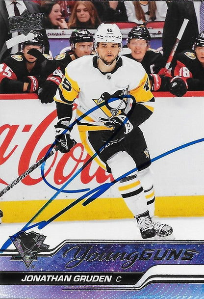 Signed Jonathan Gruden 2023-24 UD Young Guns Pittsburgh Penguins Rookie Card