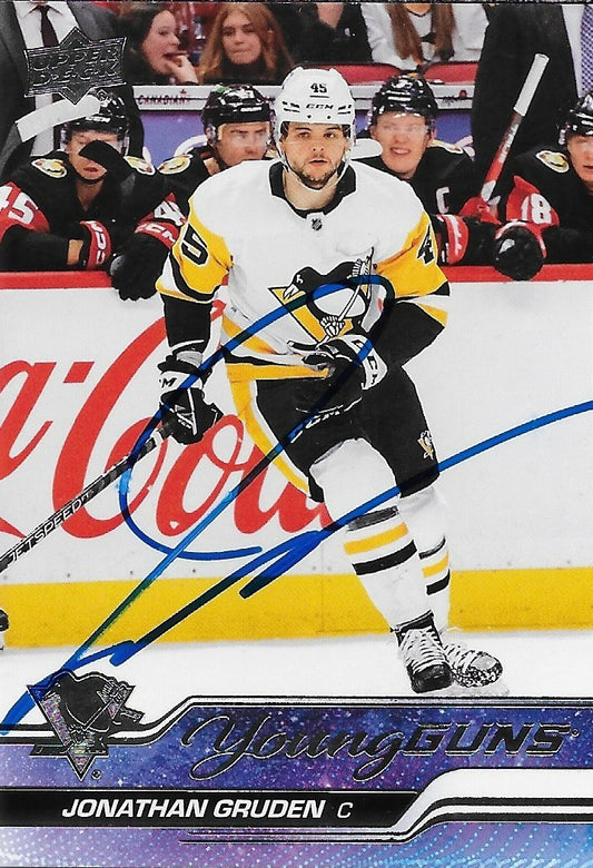 Signed Jonathan Gruden 2023-24 UD Young Guns Pittsburgh Penguins Rookie Card