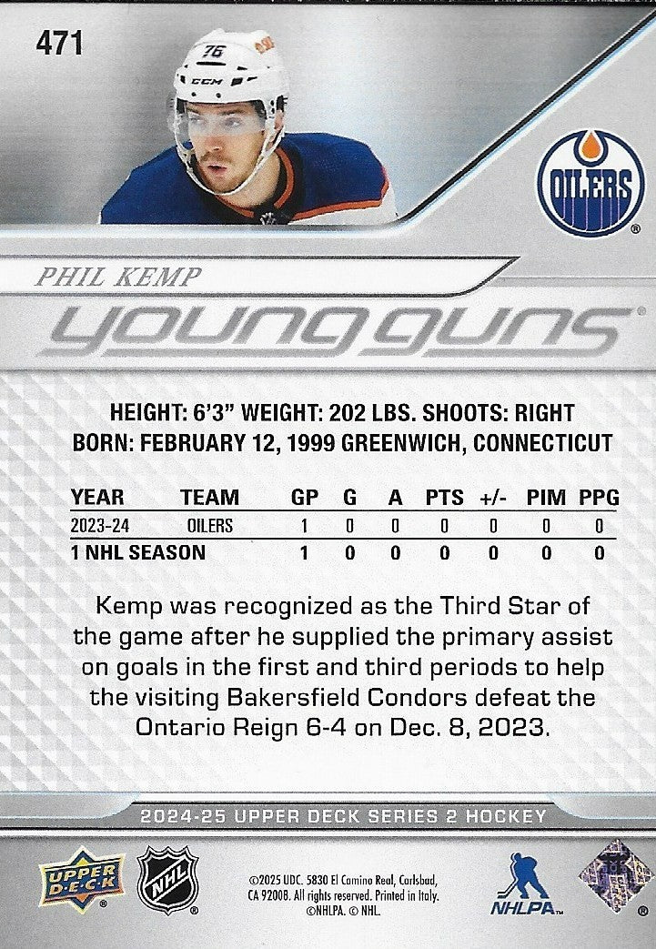 Signed Phil Kemp Young Guns 24/25 UD Edmonton Oilers Rookie Card Original