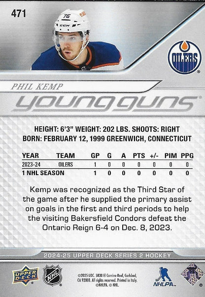 Signed Phil Kemp Young Guns 24/25 UD Edmonton Oilers Rookie Card Original