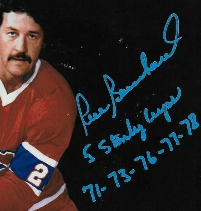 Signed Pierre Bouchard Montreal Canadiens 8x10 #2 Inscribed 5 Stanley Cups w JSA