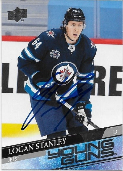 Signed  Logan Stanley Young Guns 20-21 UD Signed Winnipeg Jets Rookie Card