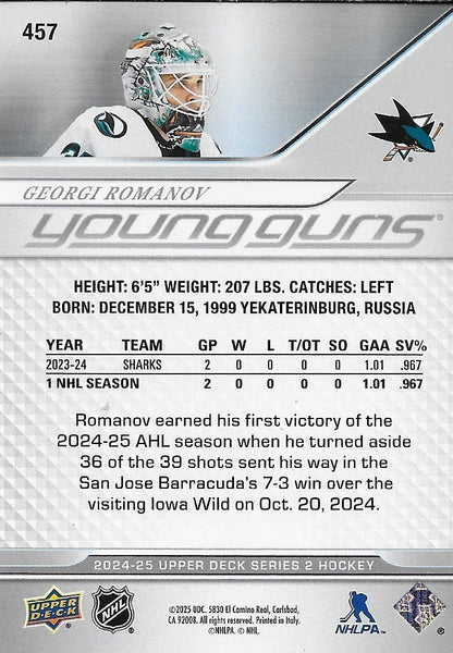 Signed Georgi Romanov Young Guns 2024-25 UD San Jose Sharks Rookie Card