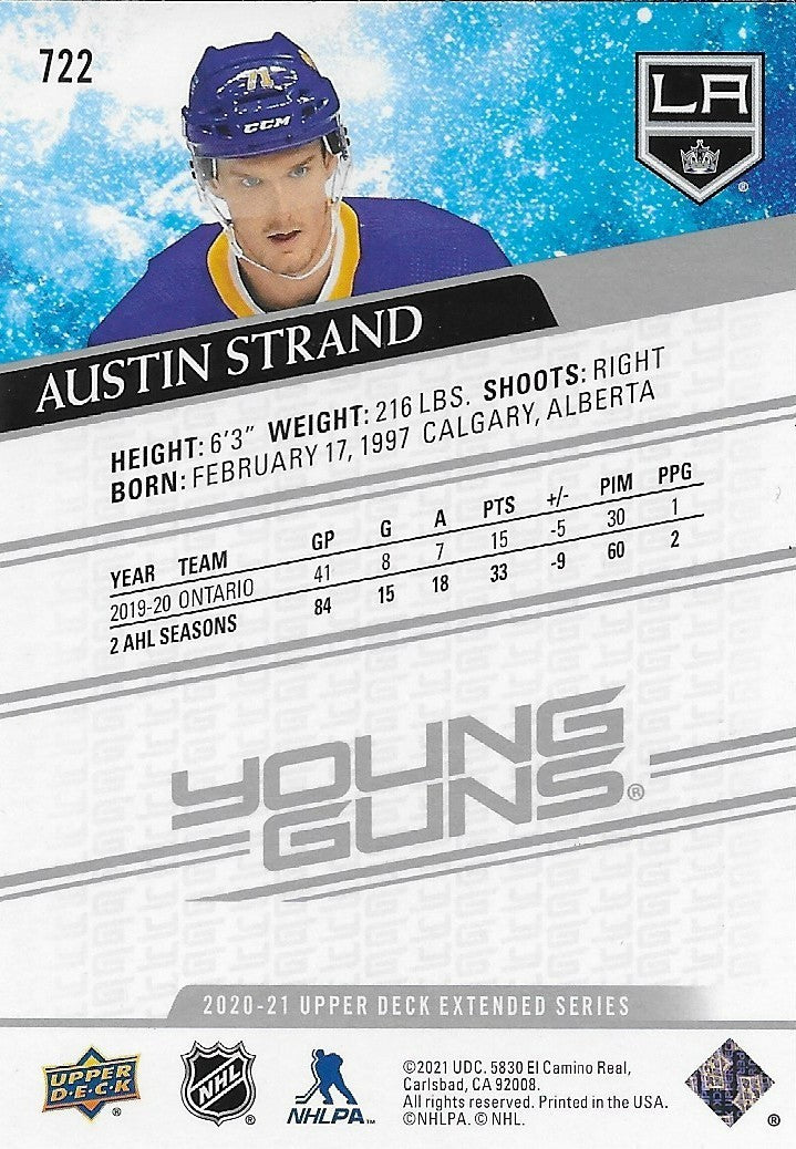 Signed Austin Strand Young Guns 2020-21 UD Los Angeles Kings Rookie Card