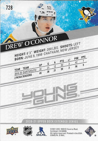 Signed Drew O'Connor Young Guns 2020-21 Upper Deck Pittsburgh Penguins Card