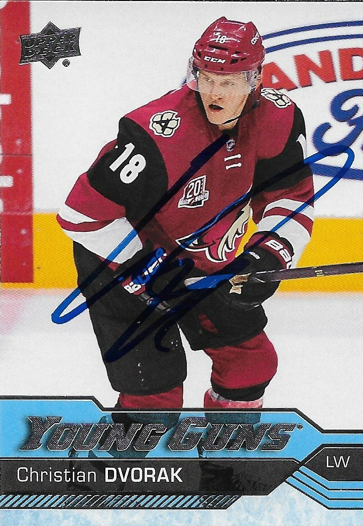 Signed Christian Dvorak Young Guns 2016-17 UD Arizona Coyotes Rookie Card