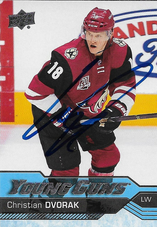 Signed Christian Dvorak Young Guns 2016-17 UD Arizona Coyotes Rookie Card