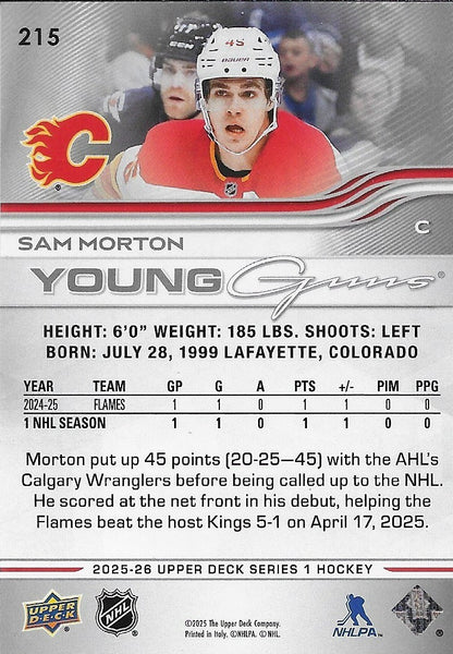 Signed Sam Morton Young Guns 2025/26 UD Calgary Flames Rookie Card Original