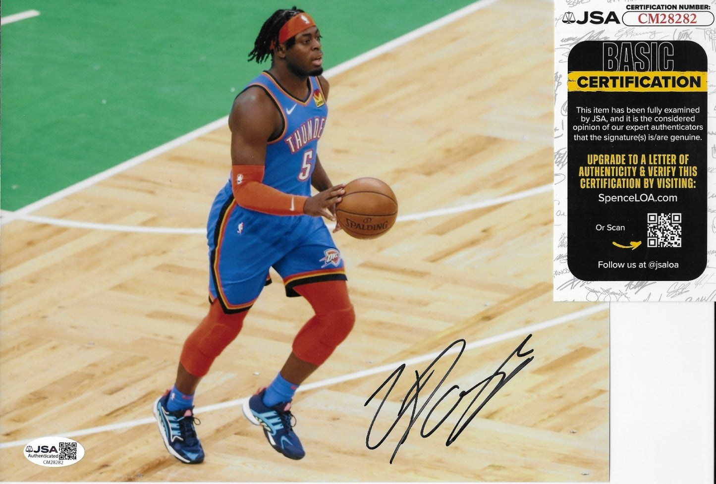 Signed Luguentz Dort Oklahoma City Thunder 8x10 Photo #5 with JSA Authentication