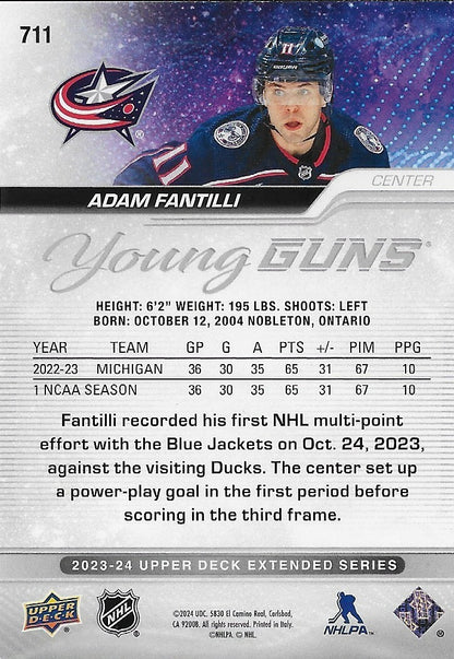 Signed Adam Fantilli Young Guns UD 2023-24 Columbus Blue Jackets Rookie Card