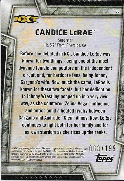 Autographed 2018 Topps NXT Wrestling WWE Candice LeRae Insert Card 063/199 Grey