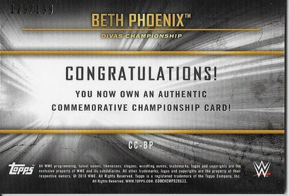 2018 Topps Wrestling WWE Championship Beth Phoenix Insert # CC-BP Card 129/199