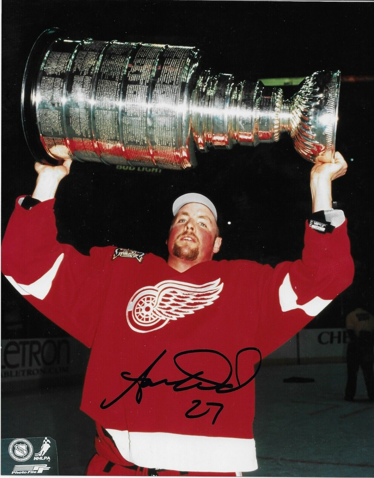 Autographed Detroit Red Wings Aaron Ward Stanley Cup 8x10 Photo Original
