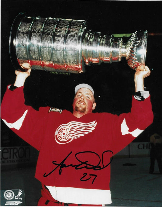Autographed Detroit Red Wings Aaron Ward Stanley Cup 8x10 Photo Original