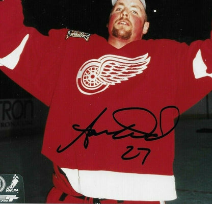 Autographed Detroit Red Wings Aaron Ward Stanley Cup 8x10 Photo Original